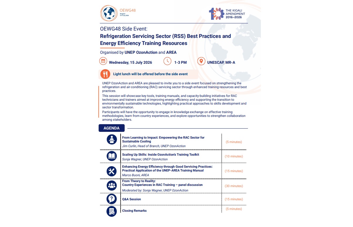 AREA e UNEP OzonAction ospiteranno un evento di formazione RAC in Thailandia