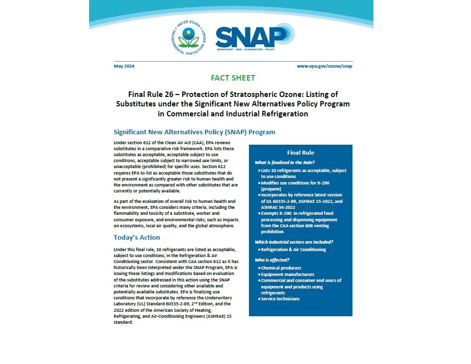 EPA Finalizes Rule to Protect Stratospheric Ozone and Manage Refrigerant Substitutes