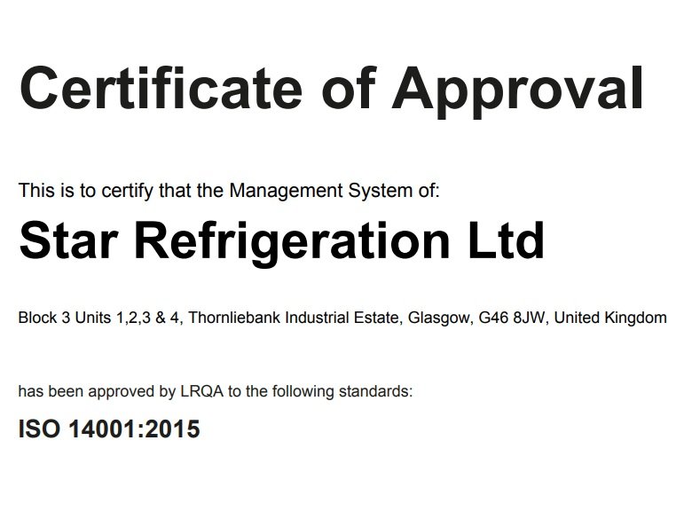 Star Refrigeration achieves ISO 14001:2015 certification for environmental excellence