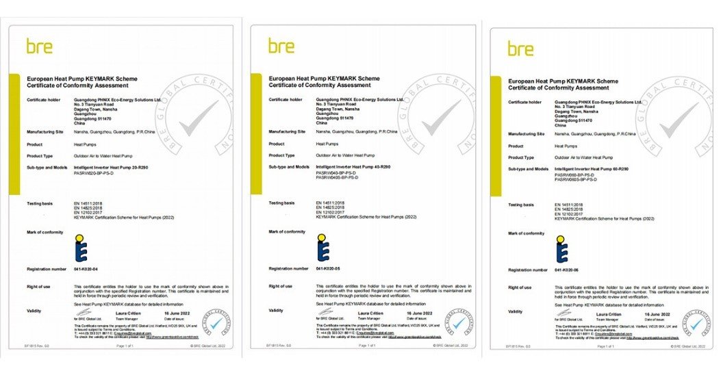 PHNIX Full Model Range of R290 GreenTherm Series Heat Pump Obtain KEYMARK Certification