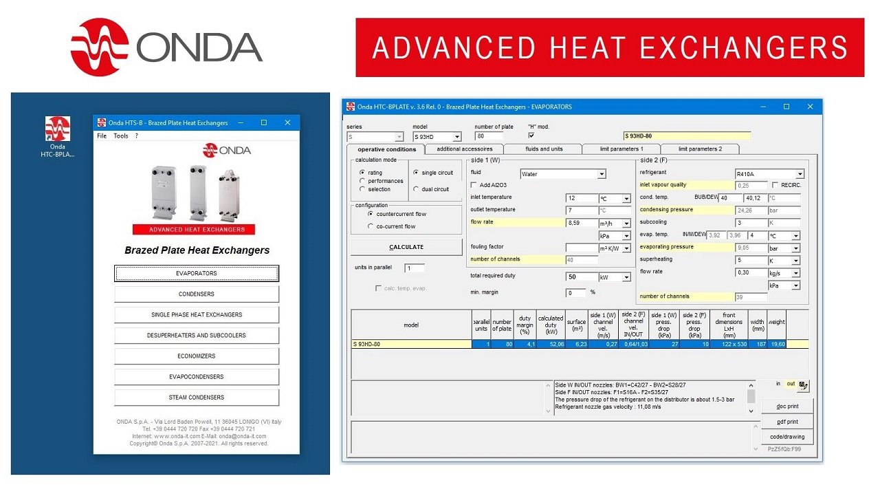 New ONDA Brazed Plate Heat Exchanger HTC-BPLATE 3.6.0 software