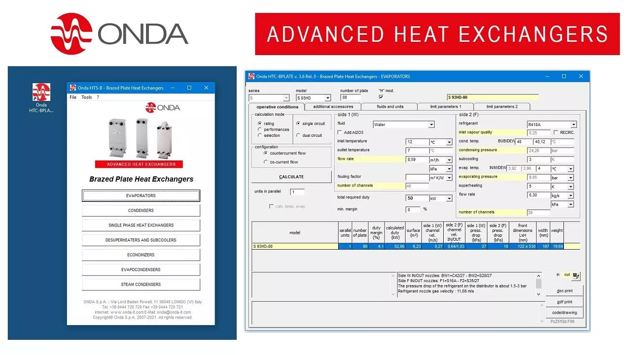New ONDA Brazed Plate Heat Exchanger HTC-BPLATE 3.6.0 software