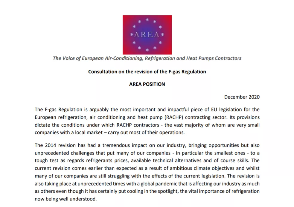 F-gas Regulation: AREA replies to the consultation