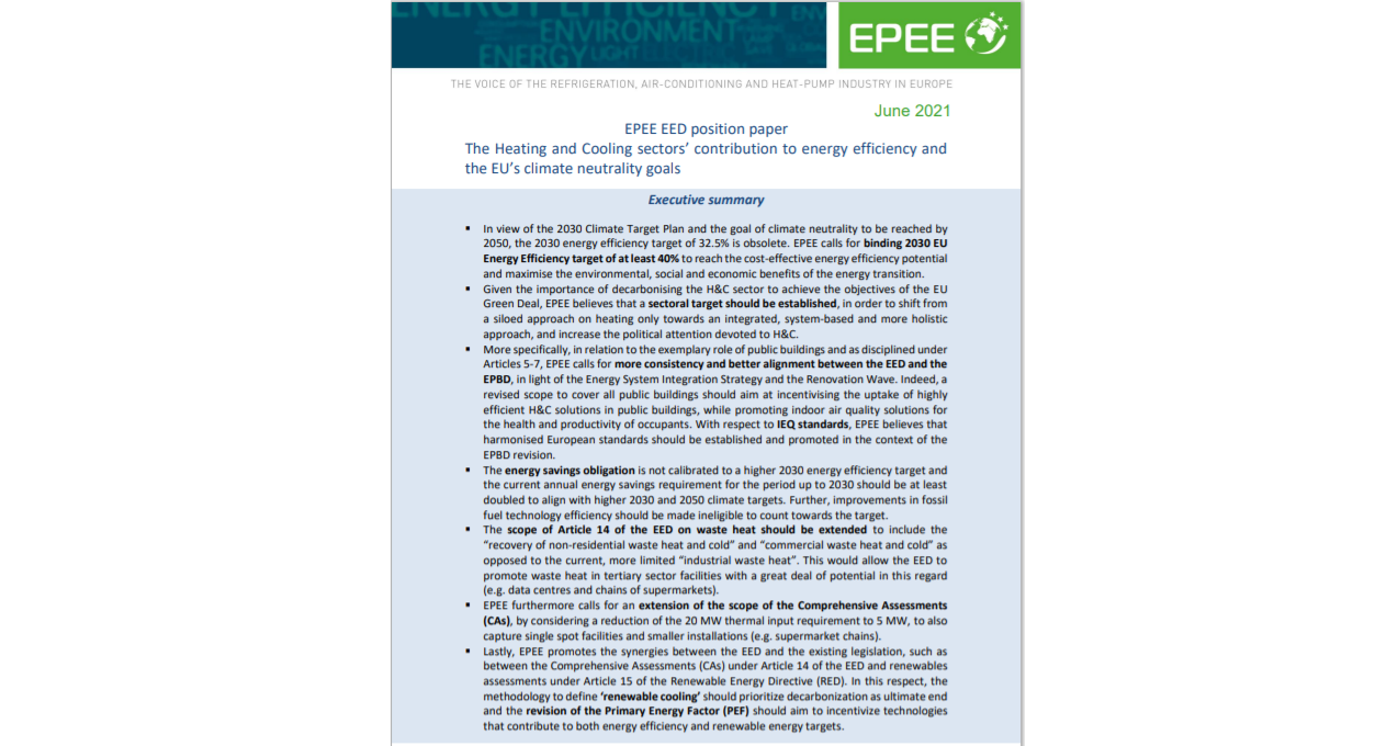 The Heating and Cooling sectors’ contribution to energy efficiency and the EU’s climate neutrality goals