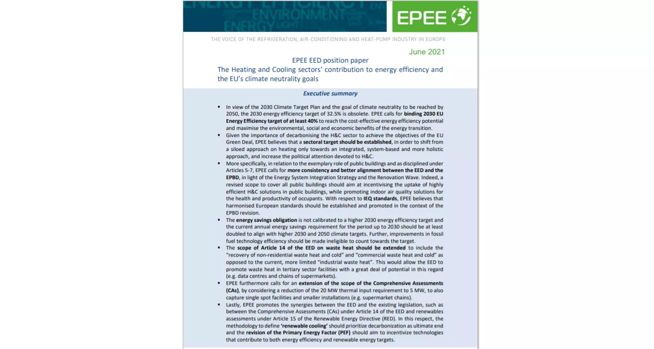 The Heating and Cooling sectors’ contribution to energy efficiency and the EU’s climate neutrality goals