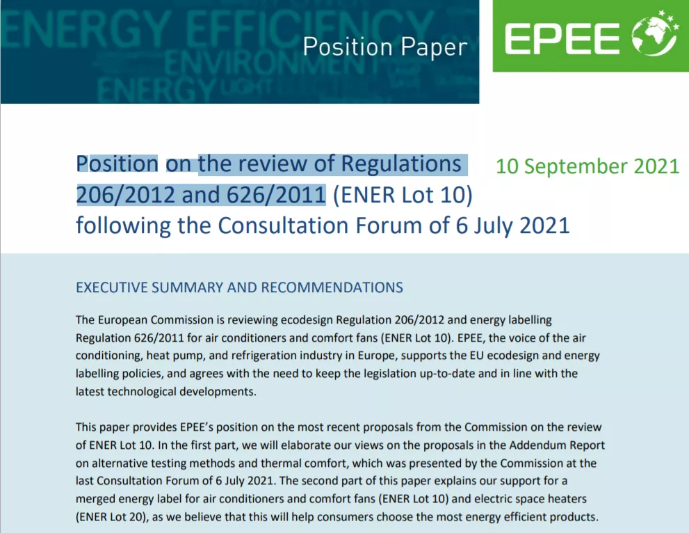 Position on the review of Regulations 206/2012 and 626/2011