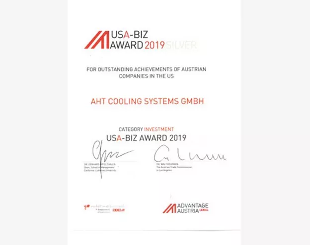 AHT Coolings Systems GmbH receive the award at USA-BIZ 2019