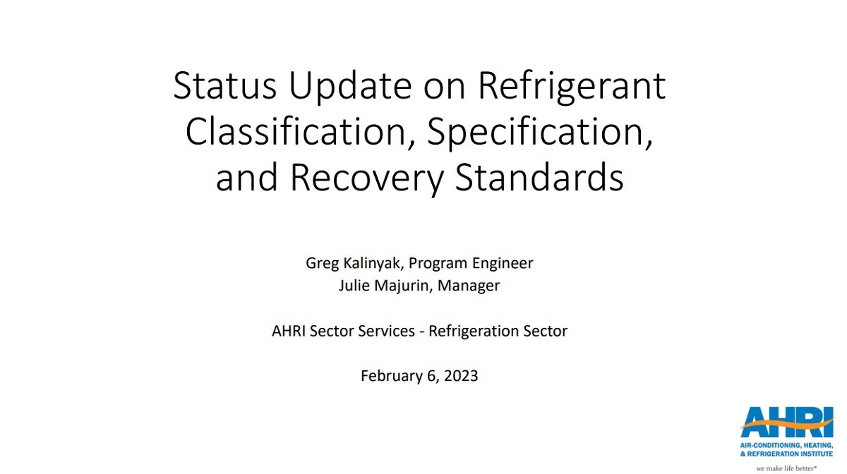 AHRI's Status Update on Refrigerant Standards