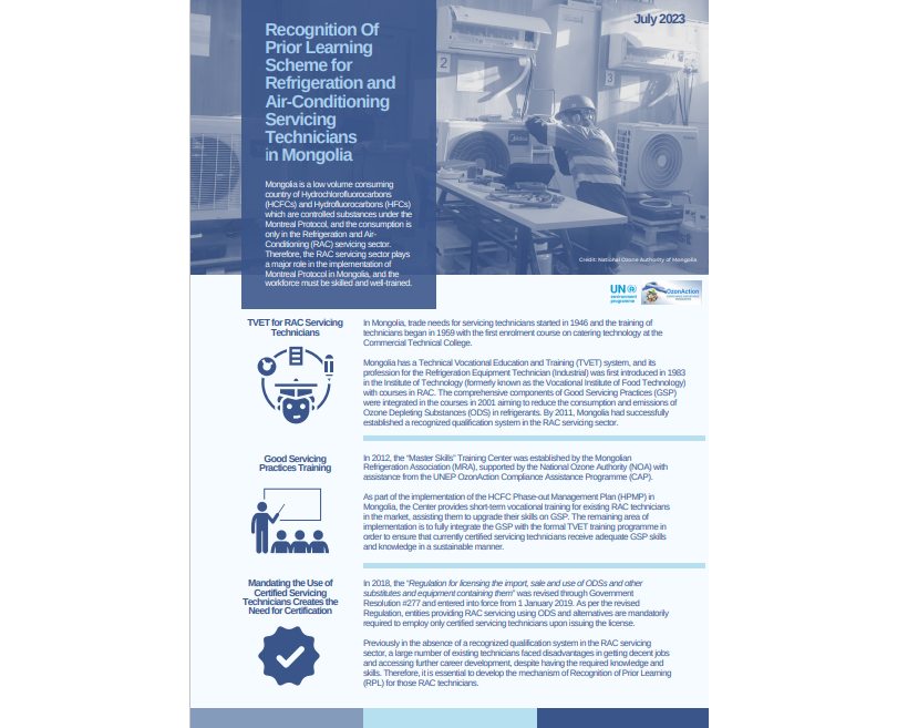 Recognition of Prior Learning Scheme for Refrigeration and Air-Conditioning Servicing Technicians in Mongolia