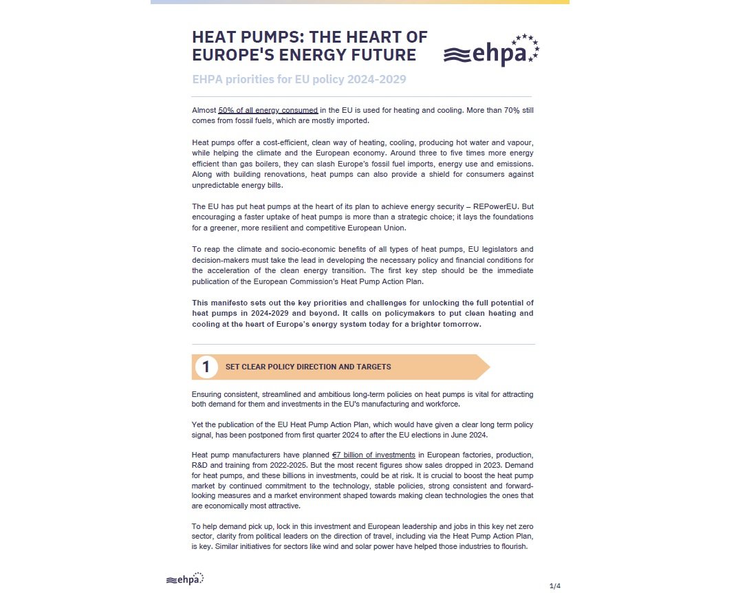 The EHPA has developed a manifesto by heat pumps