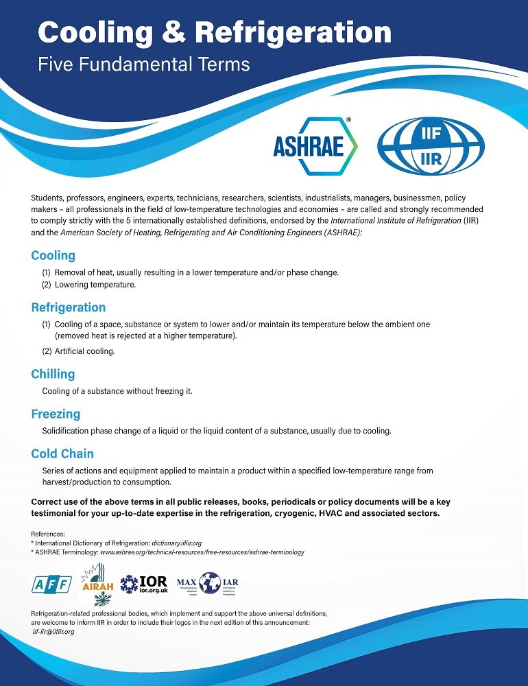 The IIR launches a call to action to adopt 5 internationally established refrigeration terms