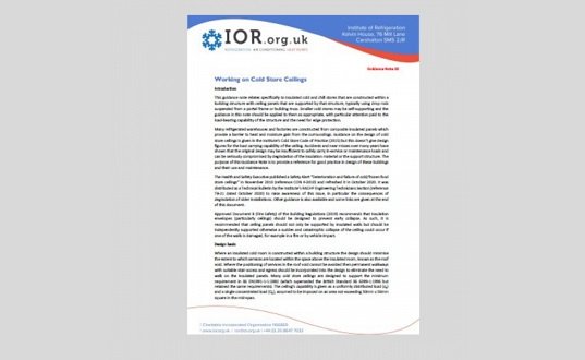 Revised IOR Guidance Note on Safe Working on Cold Store Ceilings