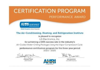 LG cites 9th straight AHRI Performance Award for HVACR