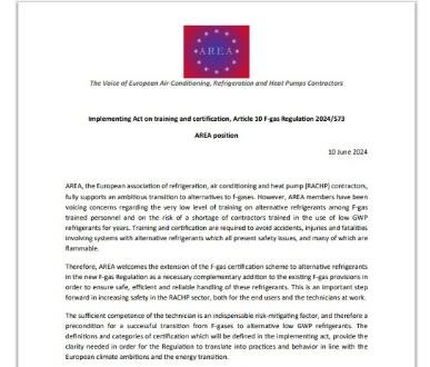 AREA Final Position on Article 10 of the F-gas Regulation