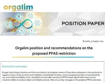 Orgalim position and recommendations on the proposed PFAS restriction