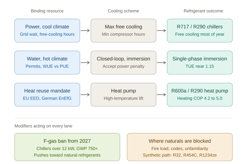 Power, Water, and Heat: How Site Resources Now Decide the Refrigerant in a Data Center